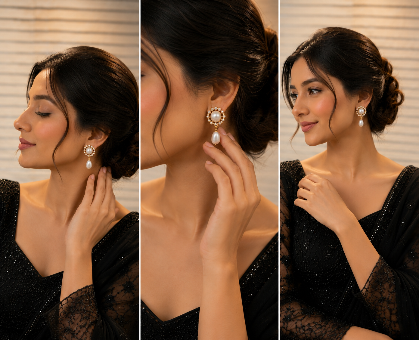 Elegant Pearl Drop Earrings with Crystal Halo Design thumbnail 3