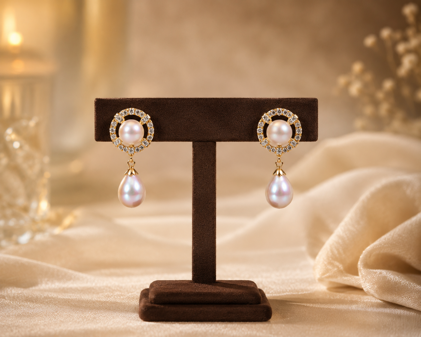 Luxury Pearl Drop Earrings with Crystal Halo thumbnail 5