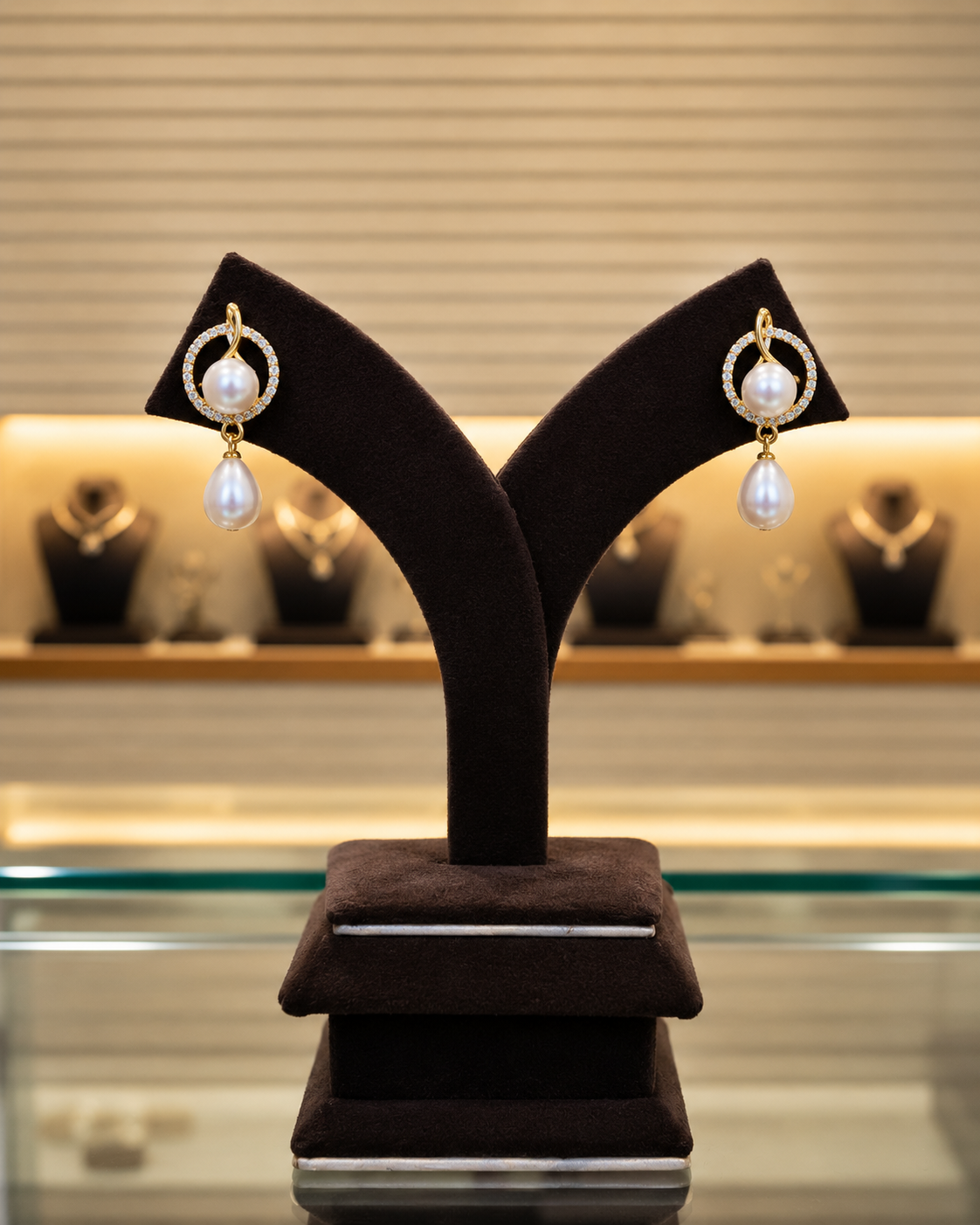 Elegant Pearl Drop Earrings with Crystal Circle Design thumbnail 5