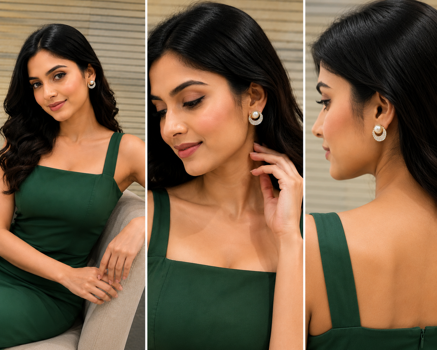 Elegant Crescent Pearl Stud Earrings thumbnail 4