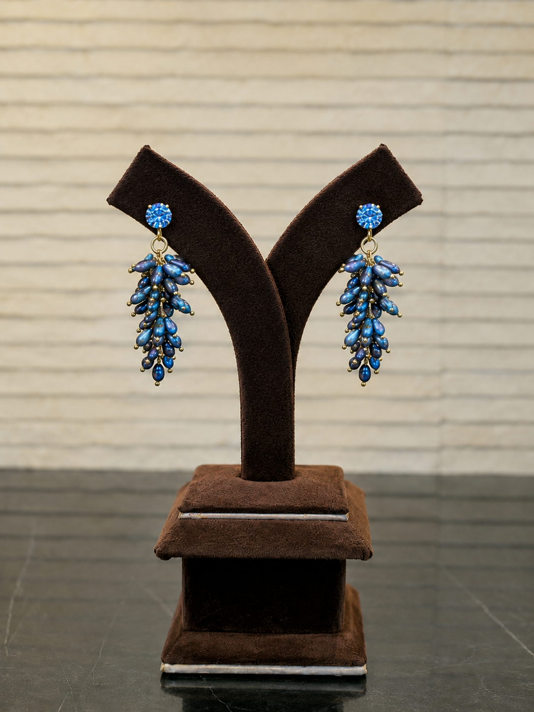 Blue Crystal Cluster Drop Earrings for Women thumbnail 5