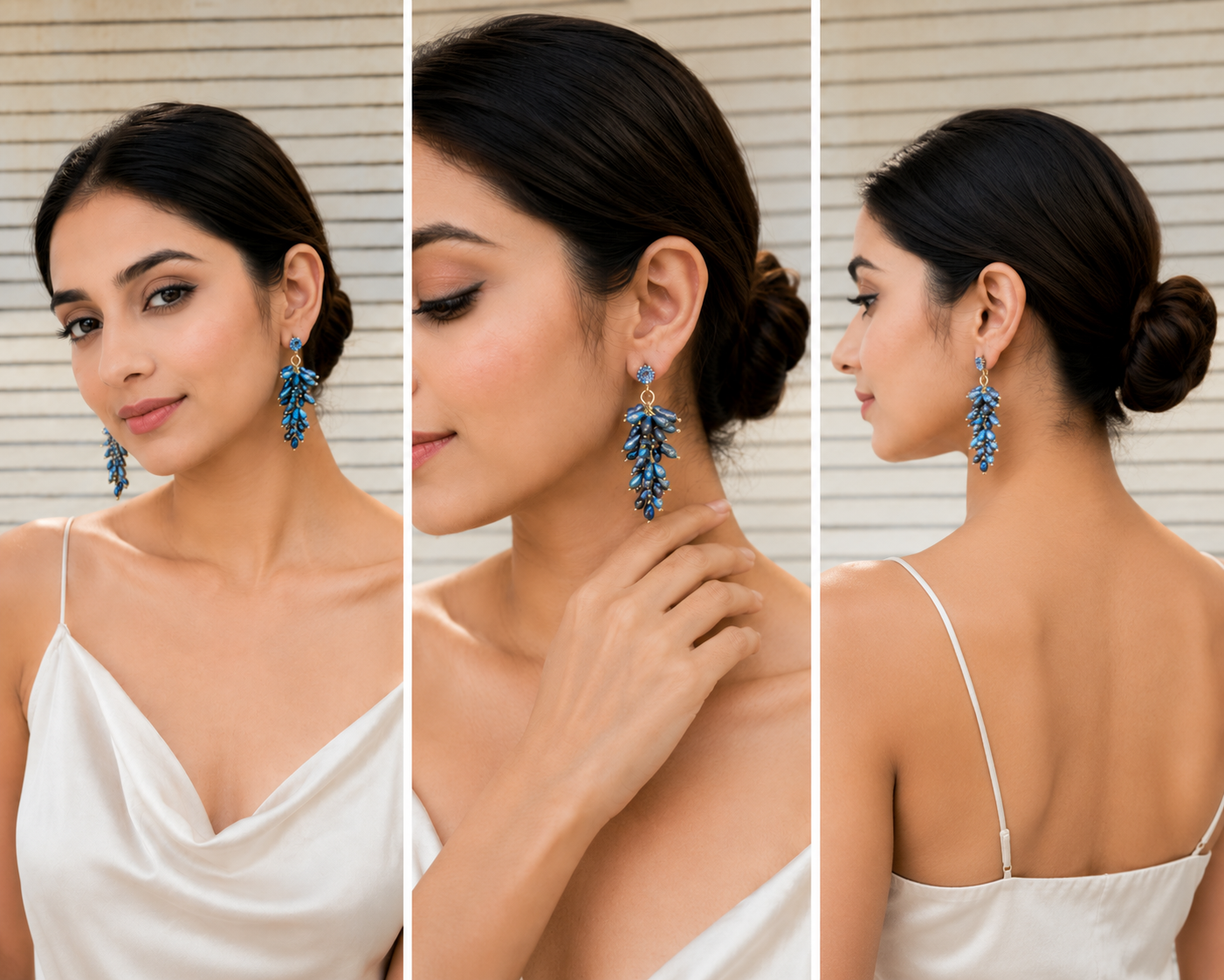 Blue Crystal Cluster Drop Earrings for Women thumbnail 3