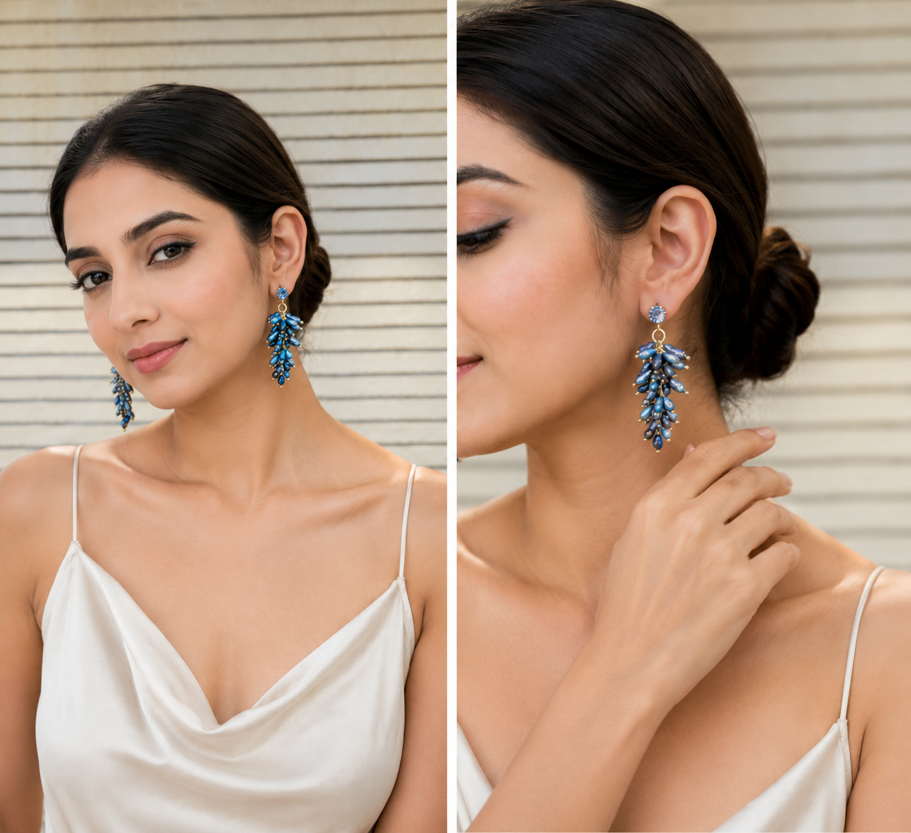 Blue Crystal Cluster Drop Earrings for Women thumbnail 2