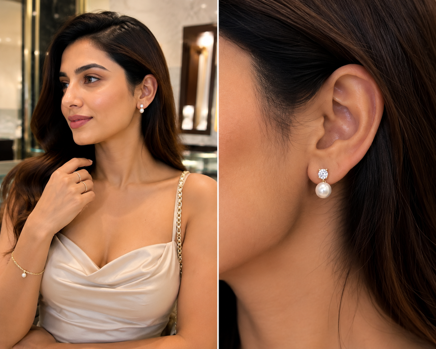 Elegant Pearl Stud Drop Earrings for Women thumbnail 2