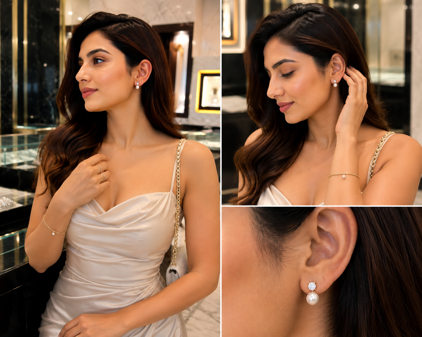 Elegant Pearl Stud Drop Earrings for Women thumbnail 3