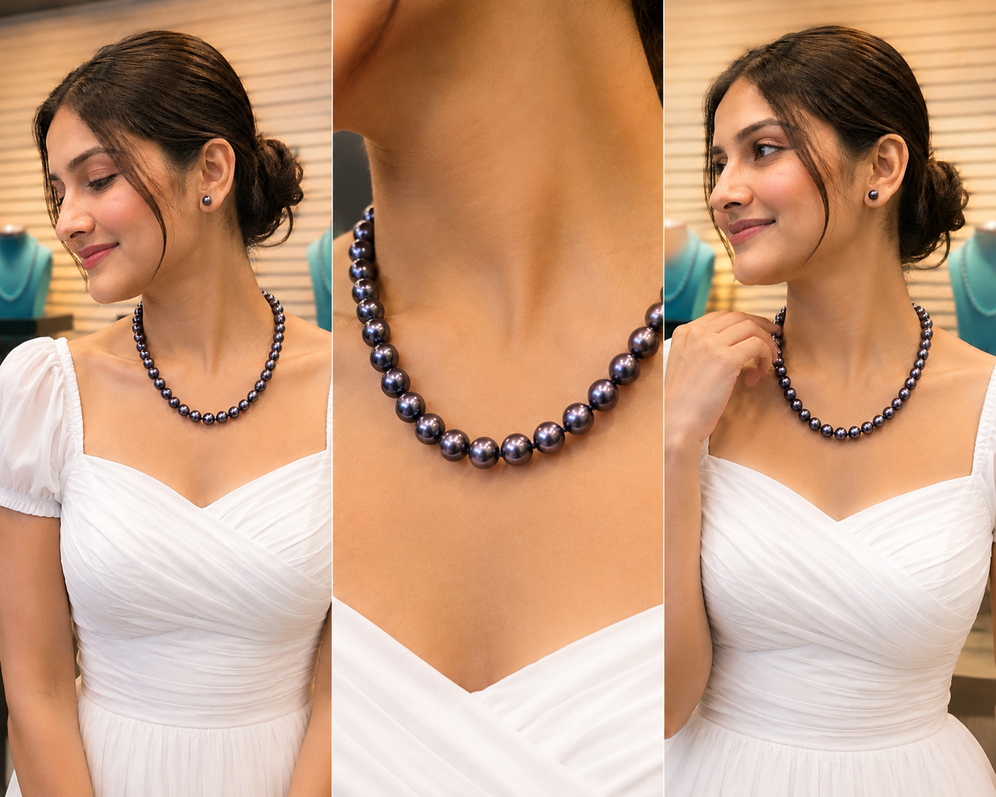 Dark Peacock Pearl Necklace with Matching Stud Earrings thumbnail 2