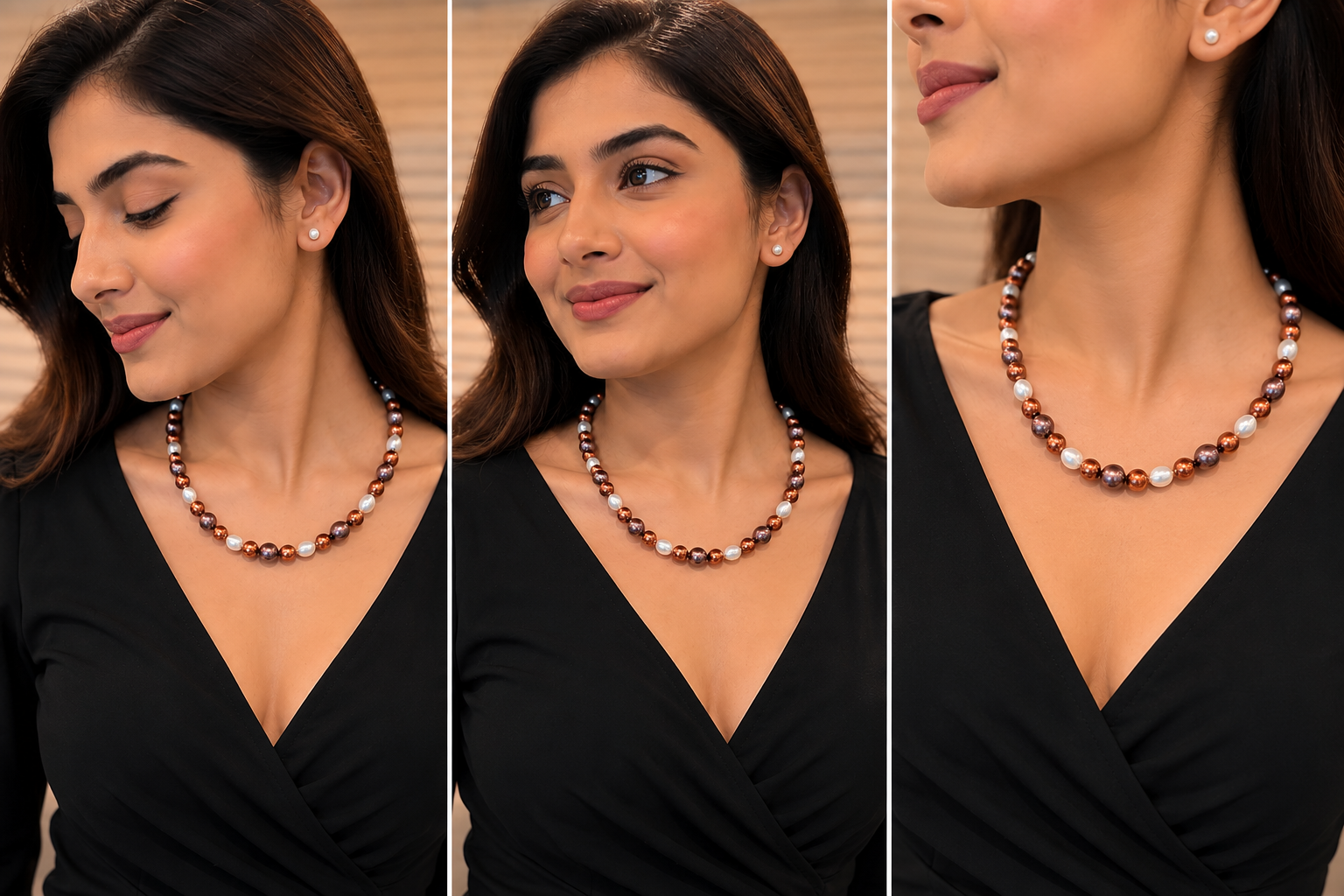Brown & White Pearl Necklace for Women | Elegant Pearl Jewellery thumbnail 3