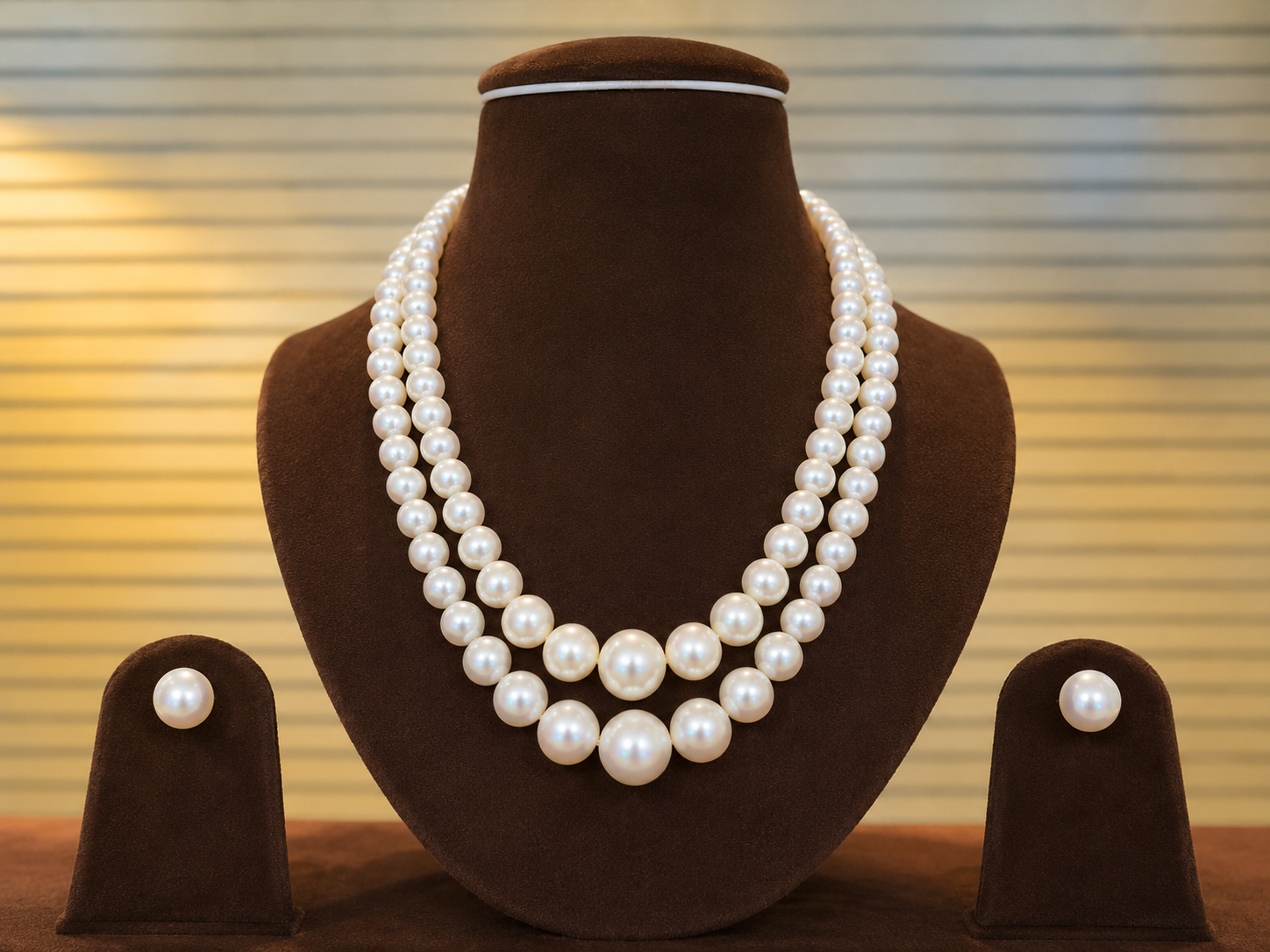 Classic White Pearl Double Strand Necklace and Earring Set for Women thumbnail 5