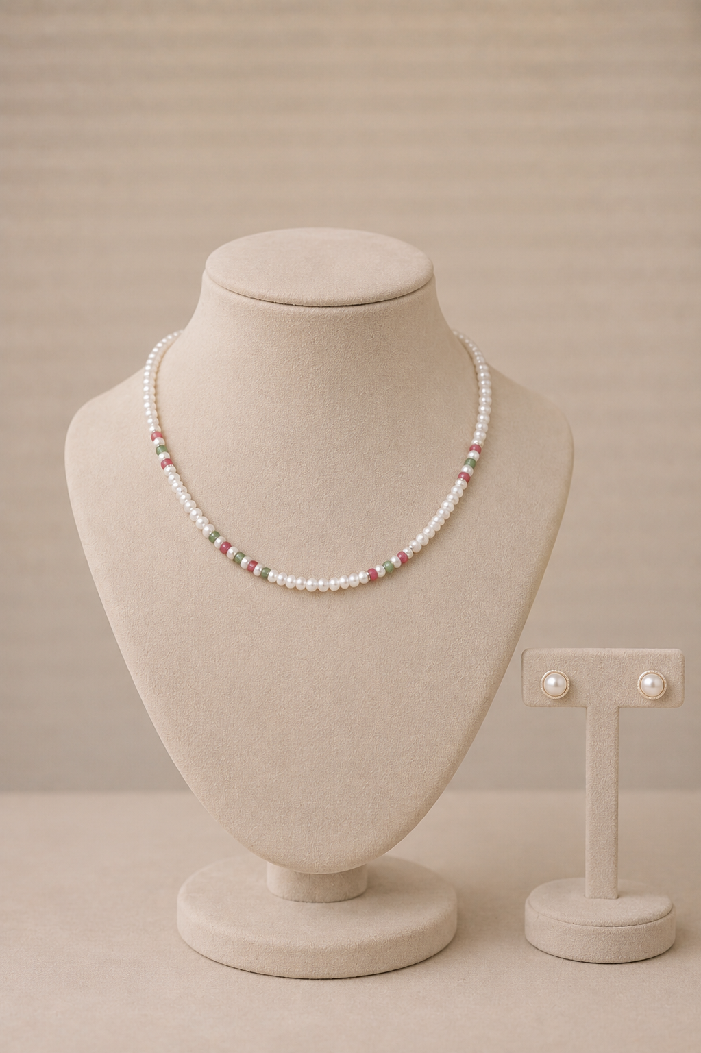 Multicolor Pearl Beaded Necklace & Stud Earrings Set for Women thumbnail 4