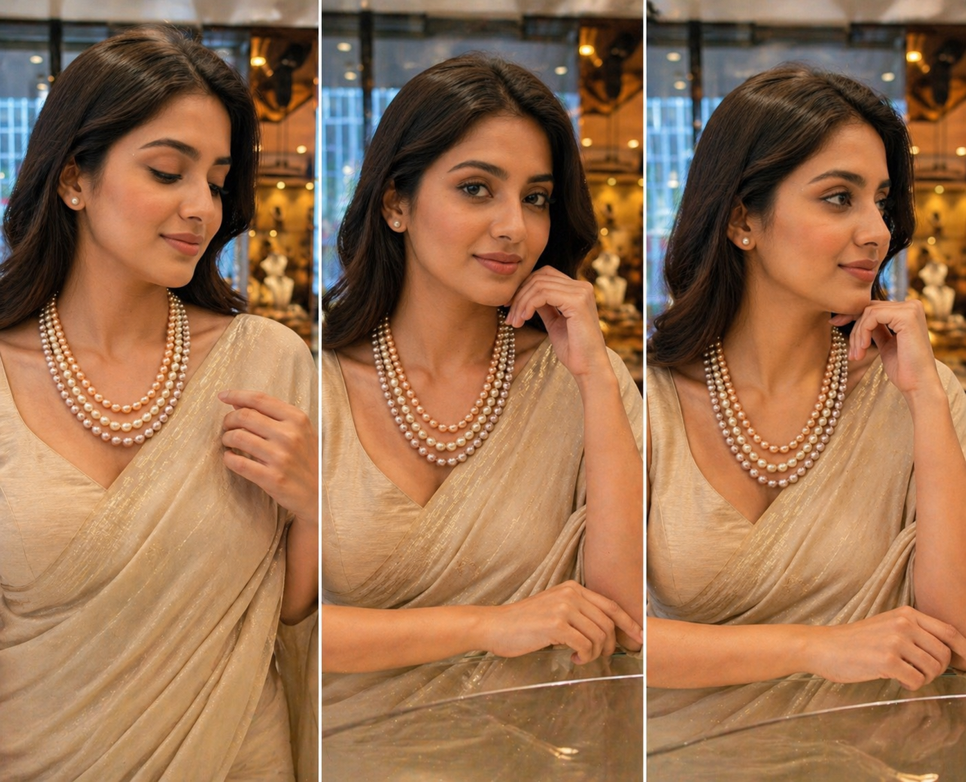 Elegant 3-Strand Freshwater Pearl Necklace|