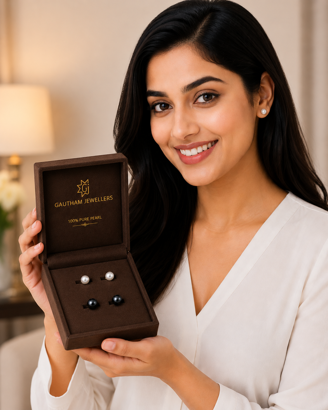 Gautham Jewellers 100% Pure Pearl Stud Earrings Set