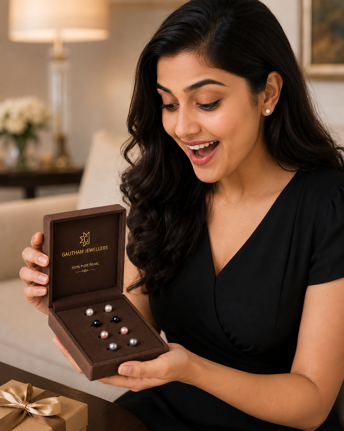 Gautham Jewellers 100% Pure Pearl Stud Earrings Set thumbnail 1