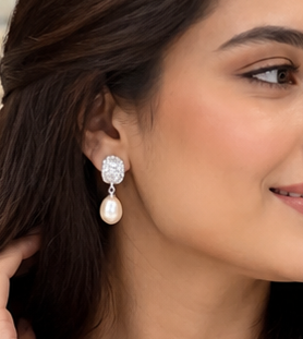 Minimal Pearl Drop Earrings with Silver Finish |
