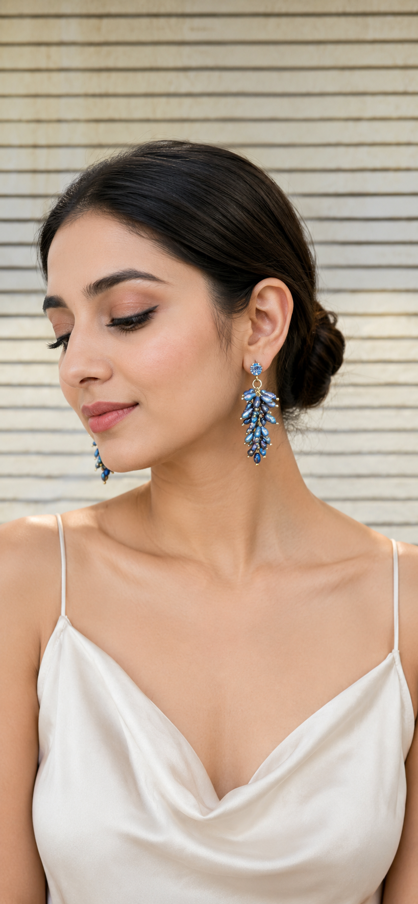 Blue Crystal Cluster Drop Earrings for Women