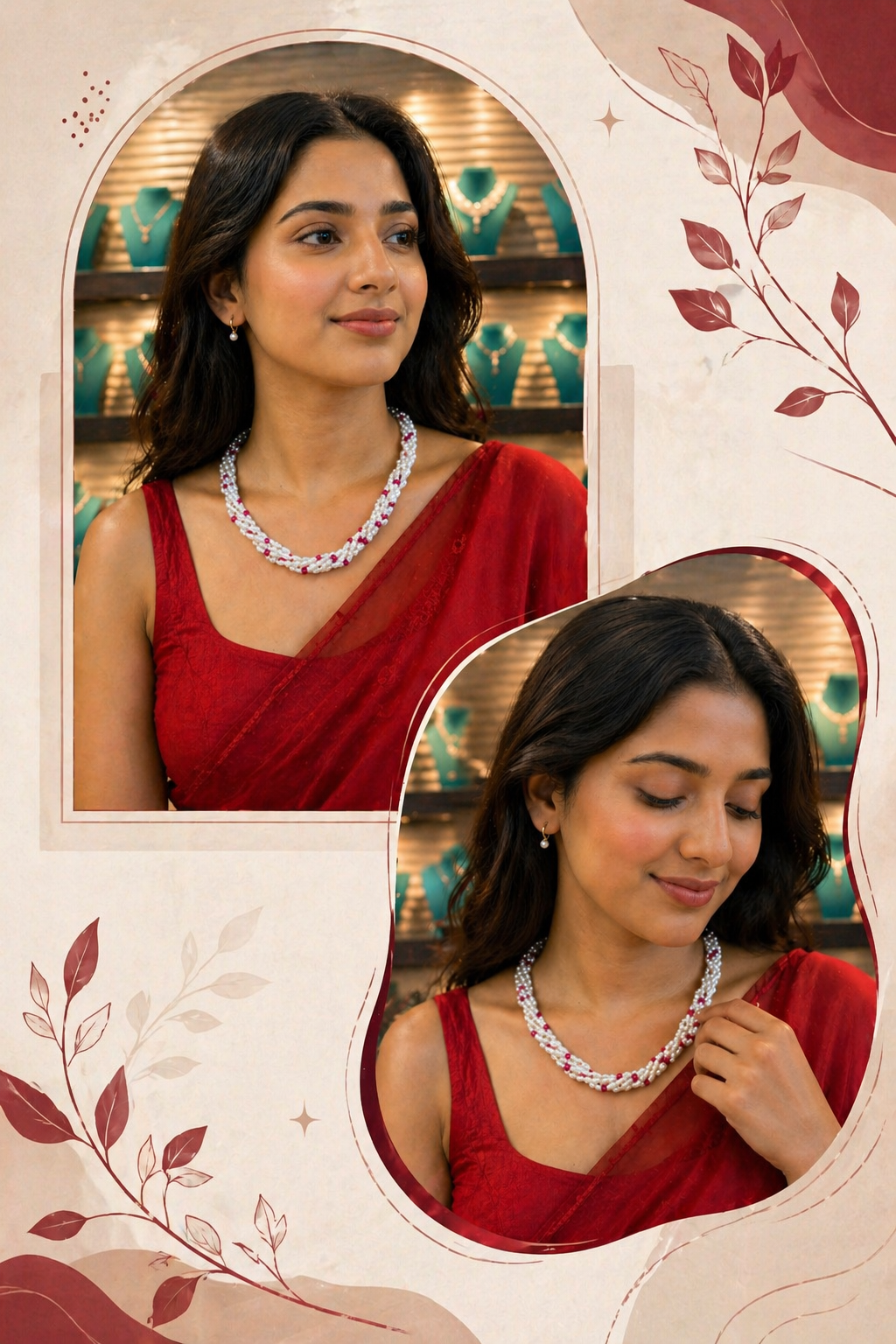 White Pearl Twisted Necklace with Pink Accents
