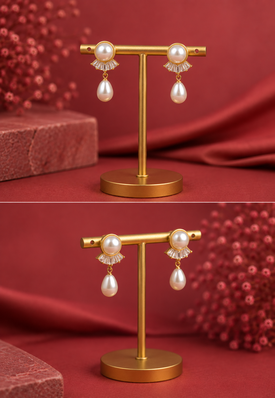 Elegant Pearl Drop Earrings with Gold Finish
