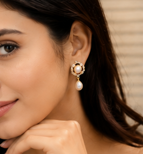Luxury Pearl Drop Earrings with Crystal Halo
