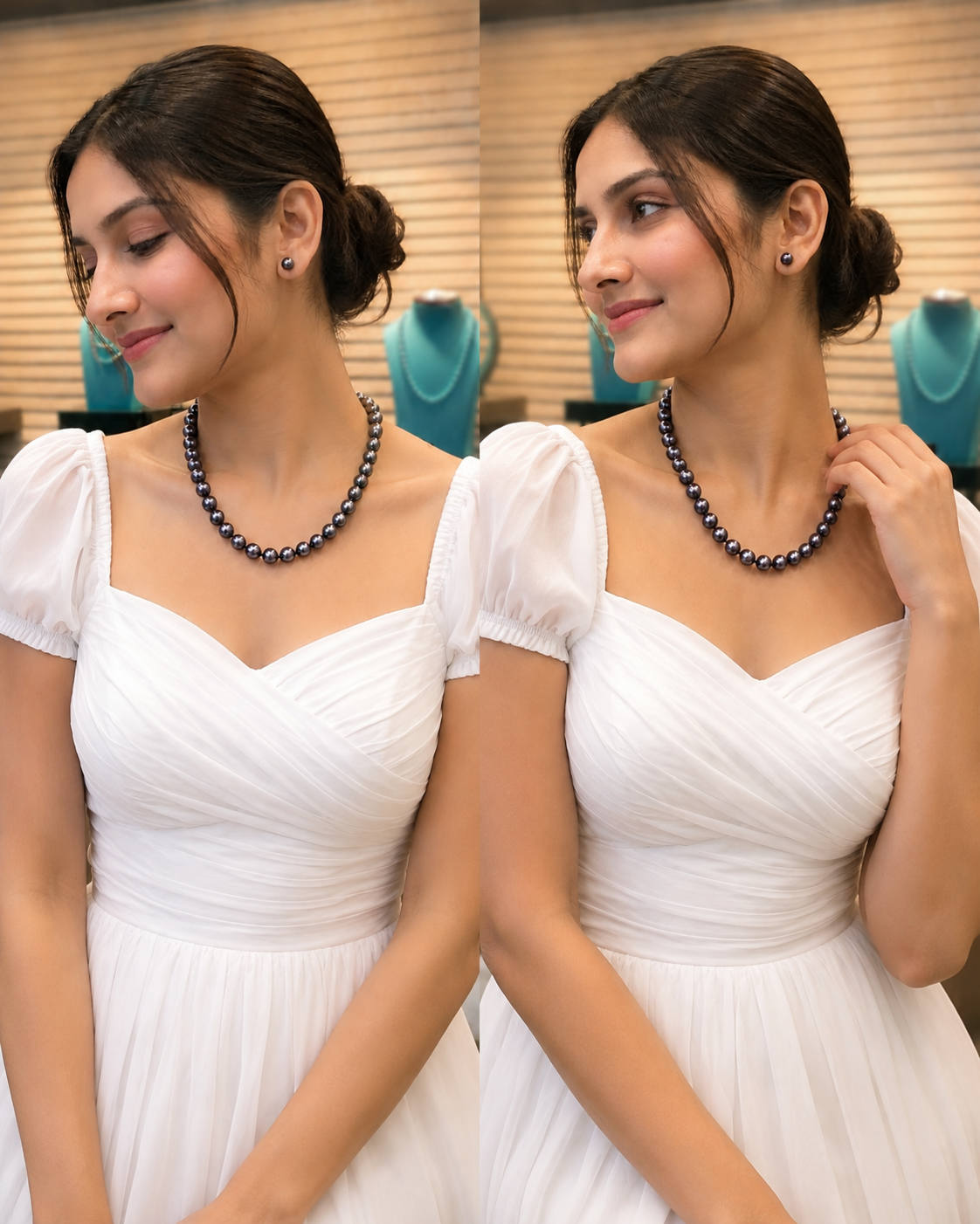 Dark Peacock Pearl Necklace with Matching Stud Earrings