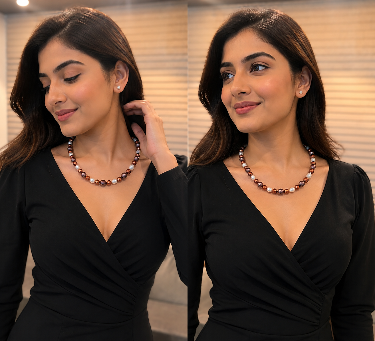 Brown & White Pearl Necklace for Women | Elegant Pearl Jewellery