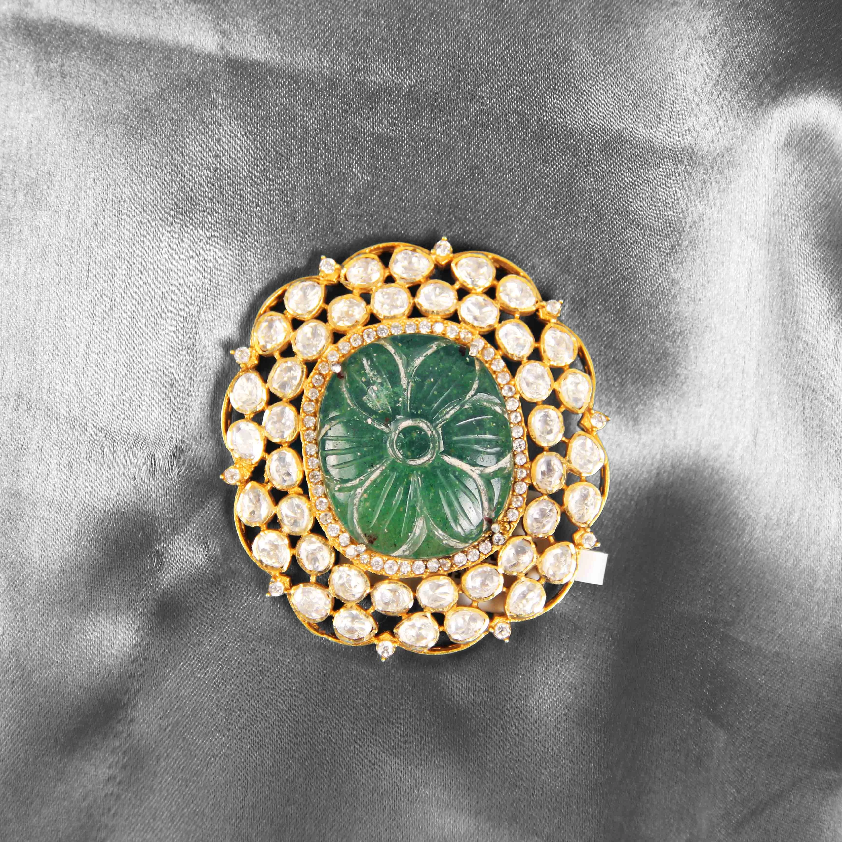 925 Sterling Silver Green Moissanite  Stone Floral Statement Pendant