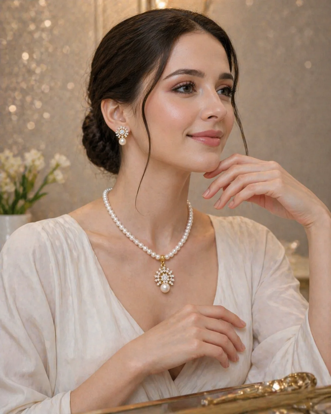 Elegant Pearl Pendant Necklace Set for Women thumbnail 3