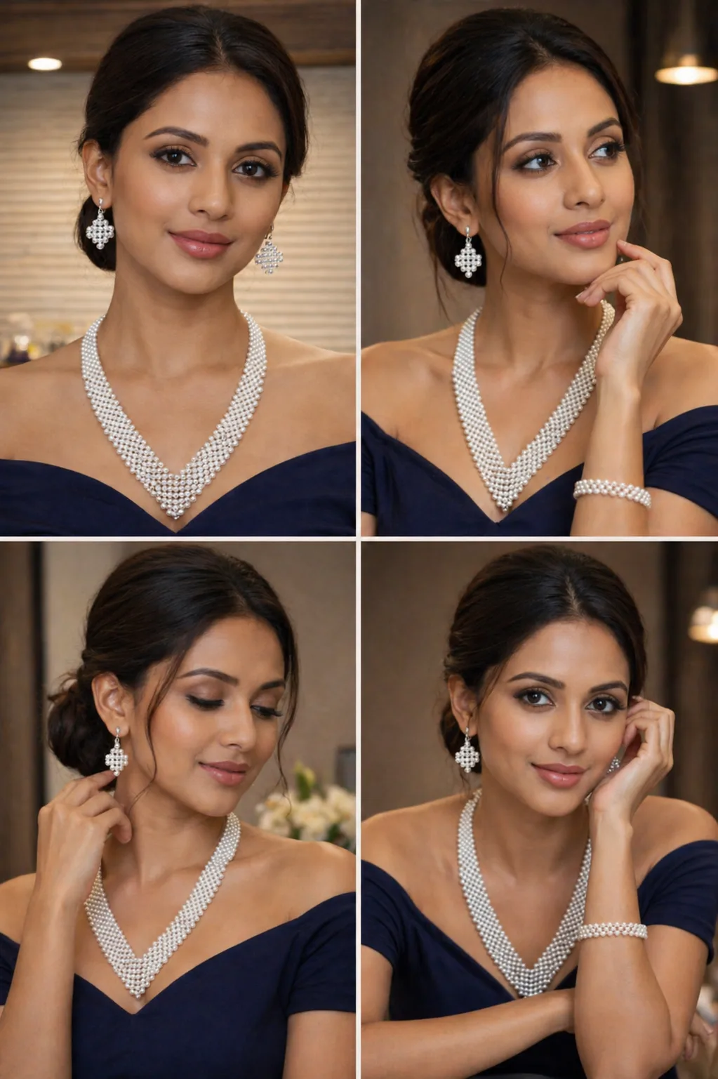 Elegant Multi Layer Pearl Necklace Set for Women thumbnail 4