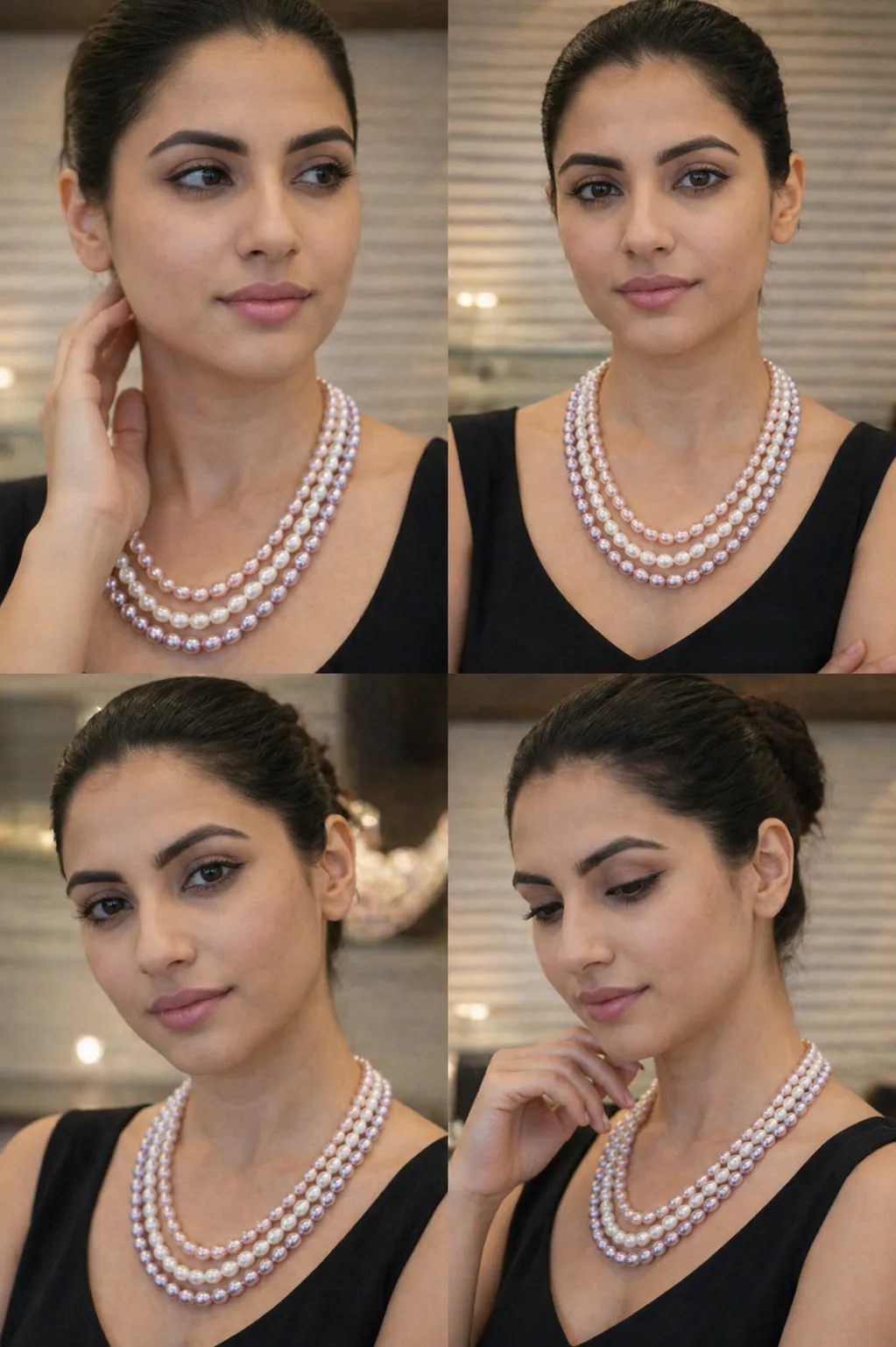 Elegant 3 Layer Pearl Necklace for Women thumbnail 4