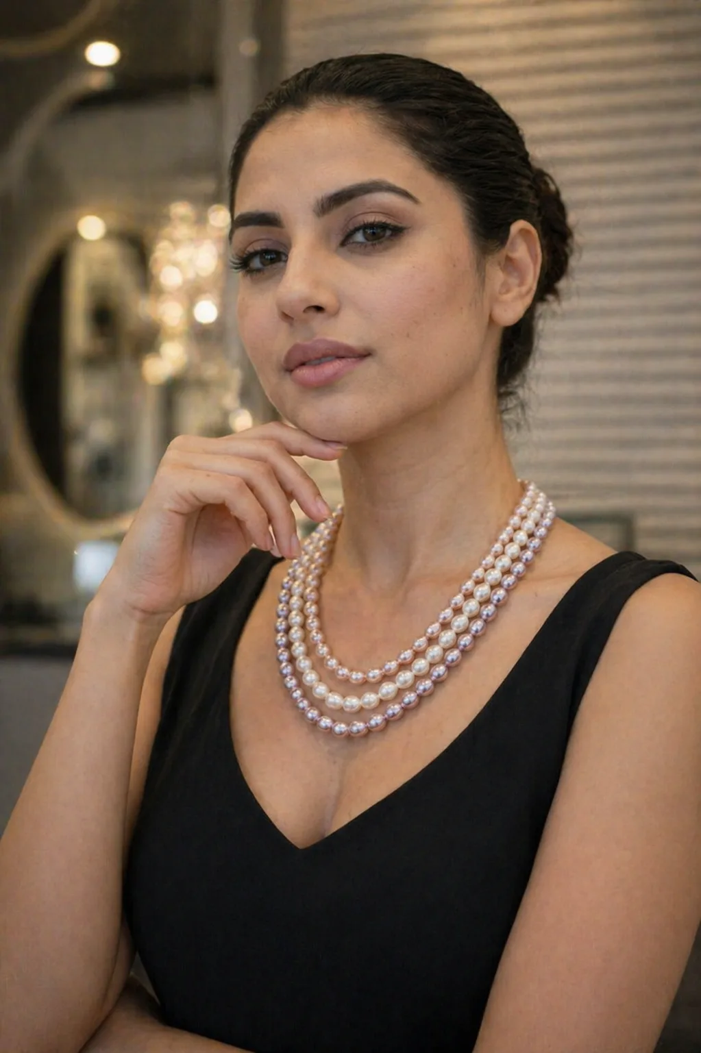 Elegant 3 Layer Pearl Necklace for Women thumbnail 2