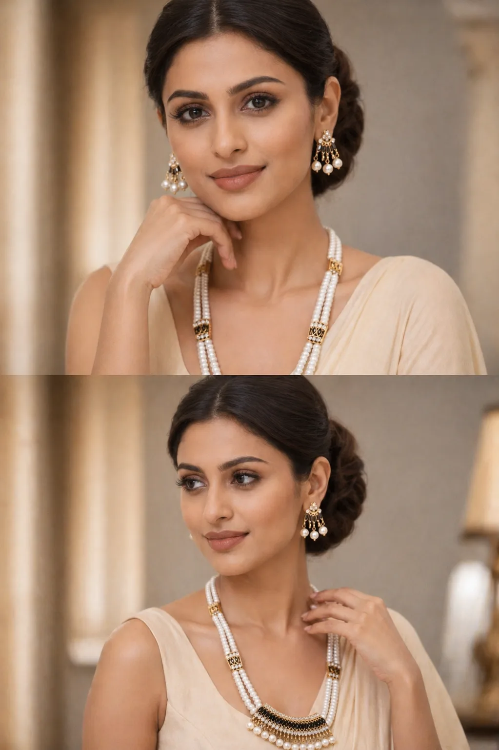 Elegant Pearl Necklace Set with Black Stone Pendant thumbnail 3