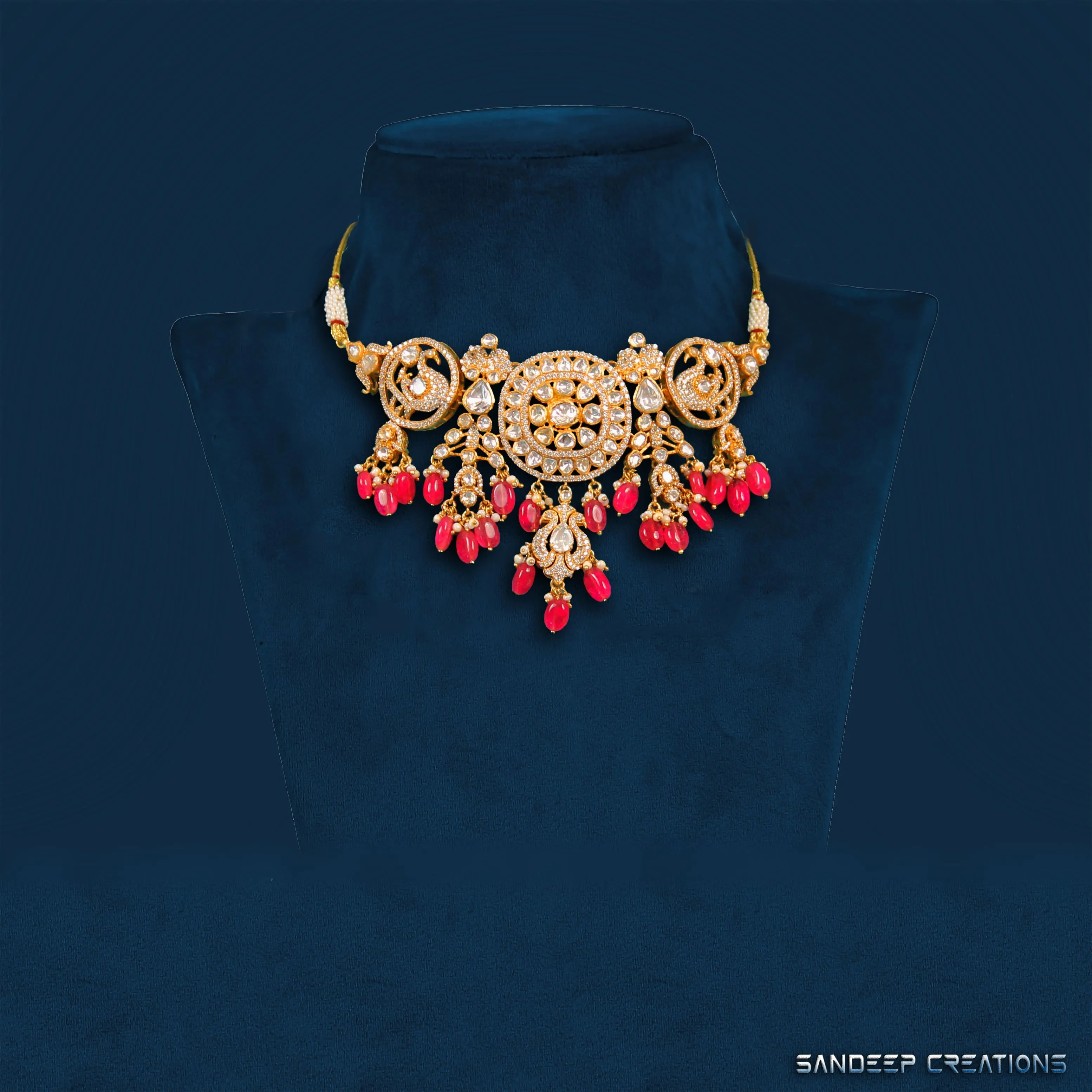 Luxury Polki Kundan Choker Necklace with Ruby Drops | Bridal Wedding Jewelry