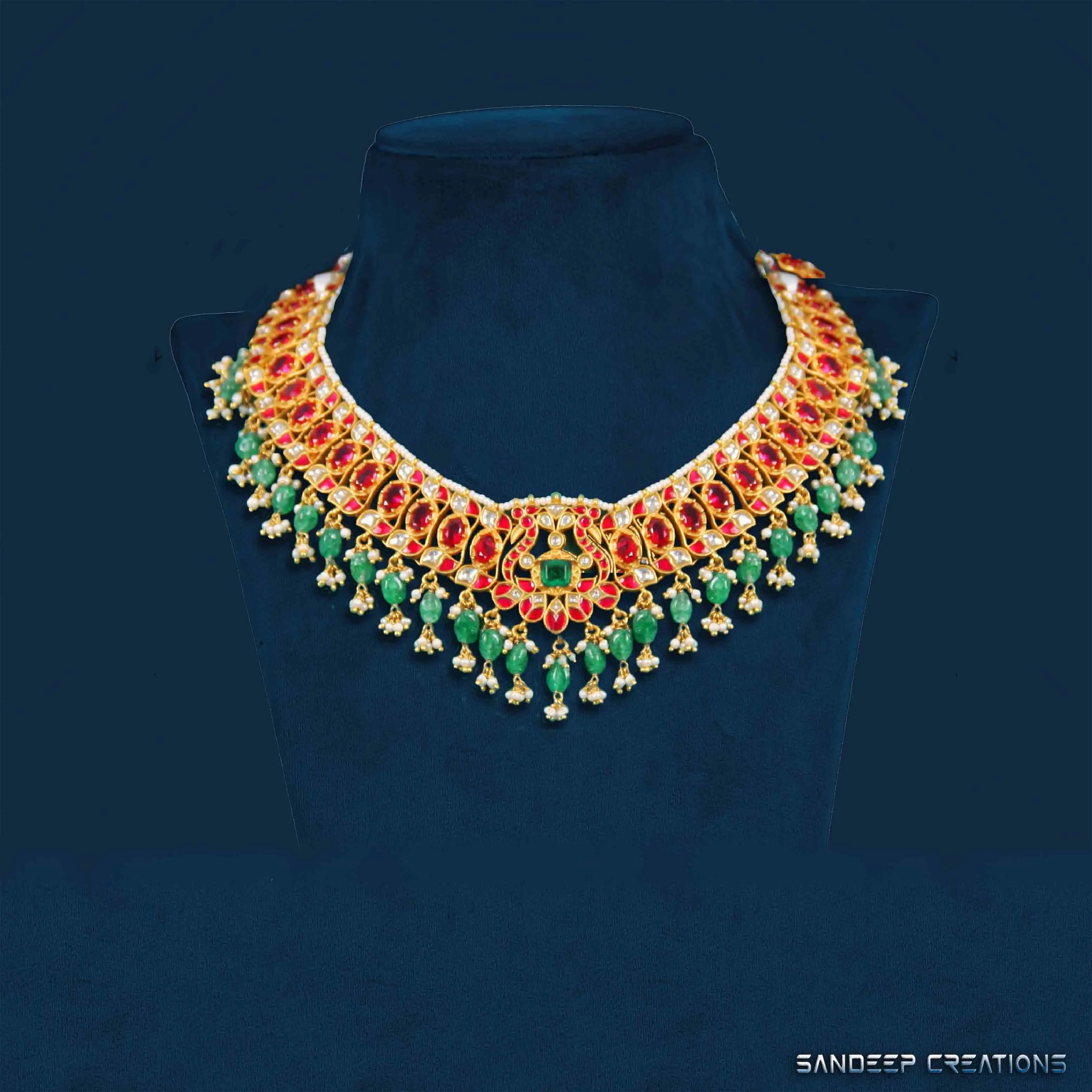 Luxury Kundan Choker Necklace with Emerald Drops | Bridal Wedding Jewelry India
