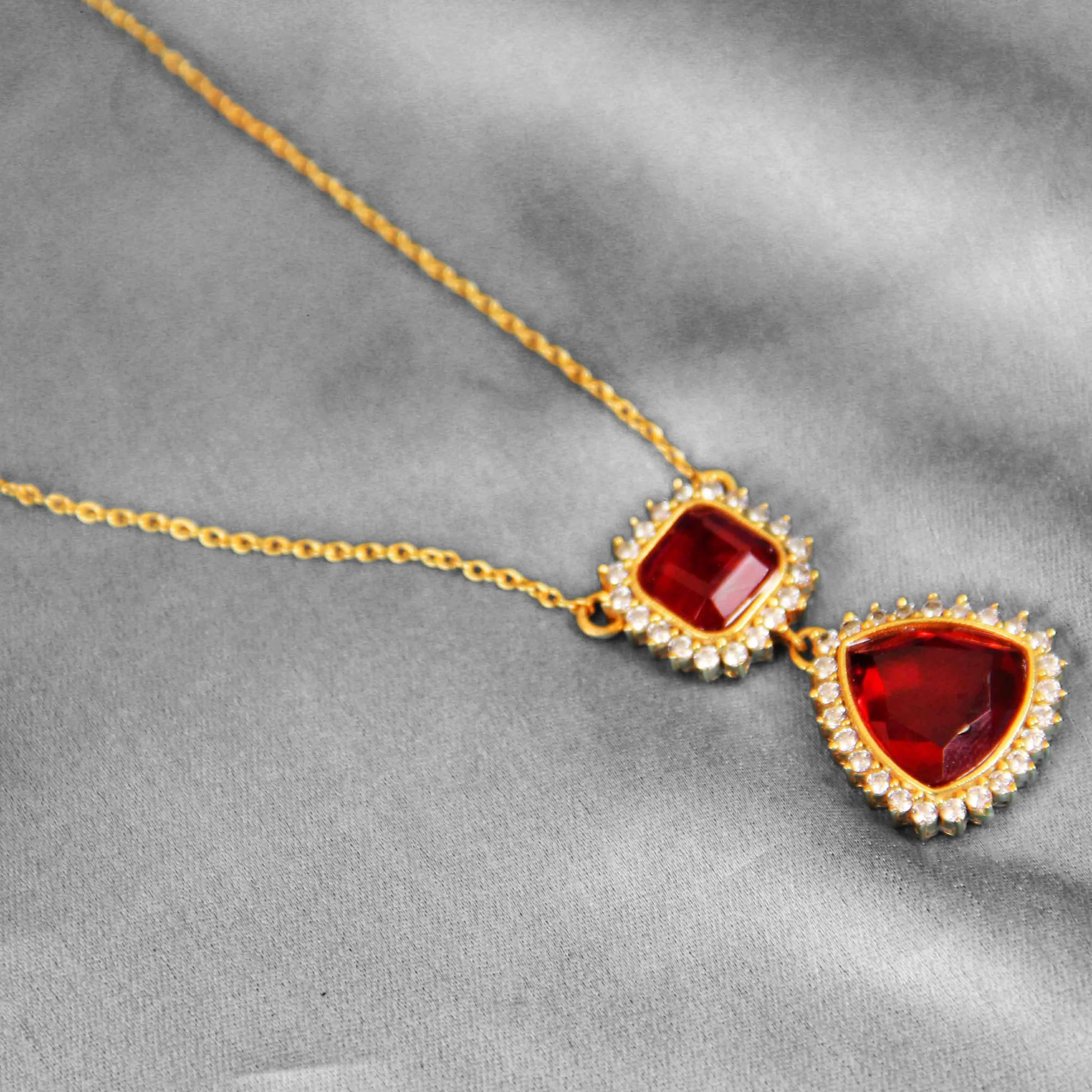 925 Sterling Silver Red Stone Pendant Necklace with Moissanite Jewellery