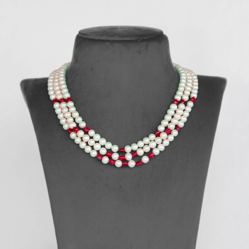 Graceful Ruby & Pearl Layered Necklace