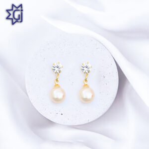 Hanging Pink Button Pearls with CZ Stone