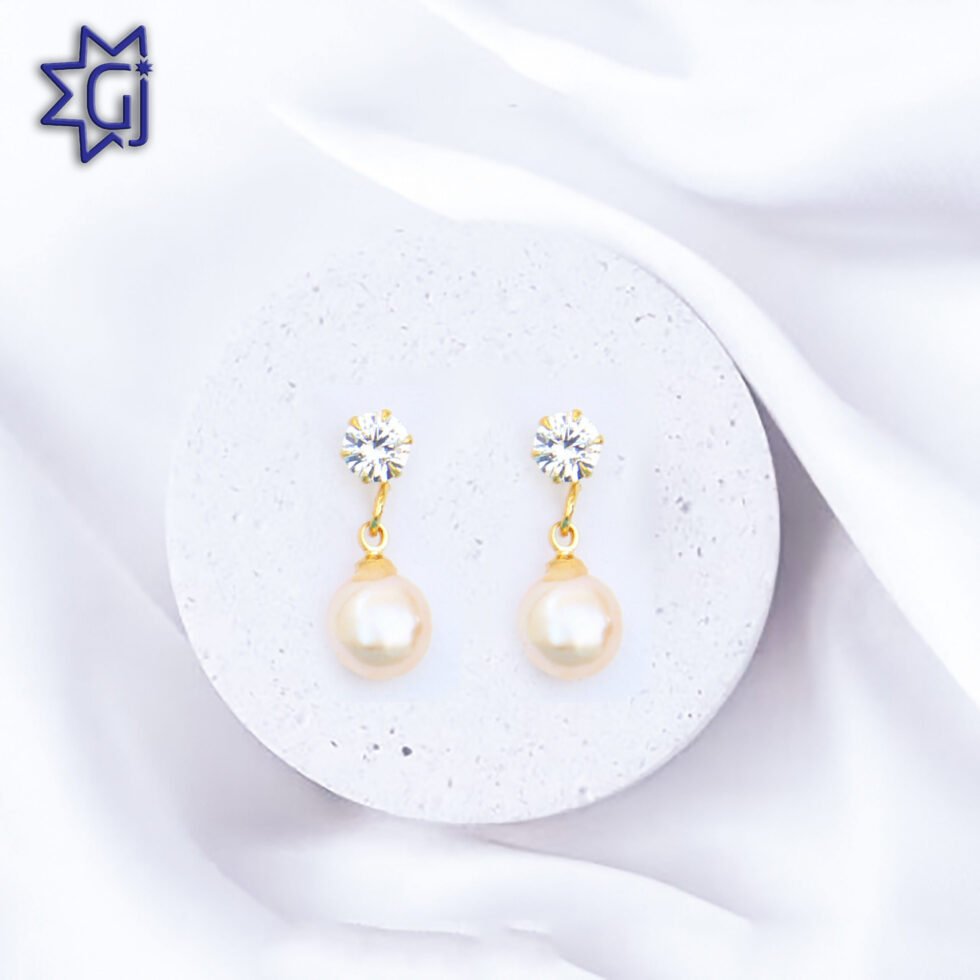 Hanging Pink Button Pearls with CZ Stone