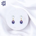 CZ Drop Earrings of Black-Pearl