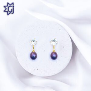 CZ Drop Earrings of Black-Pearl