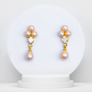 CZ Drop Earrings Of Natural Pink-Pearls