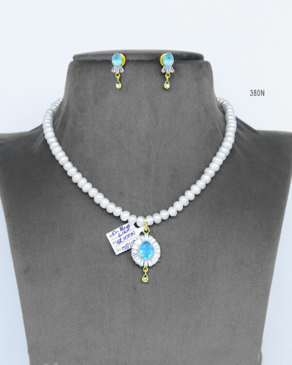 pearls with sky blue cz stone Pendant Set