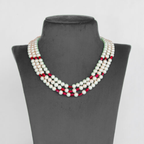 Graceful Ruby & Pearl Layered Necklace