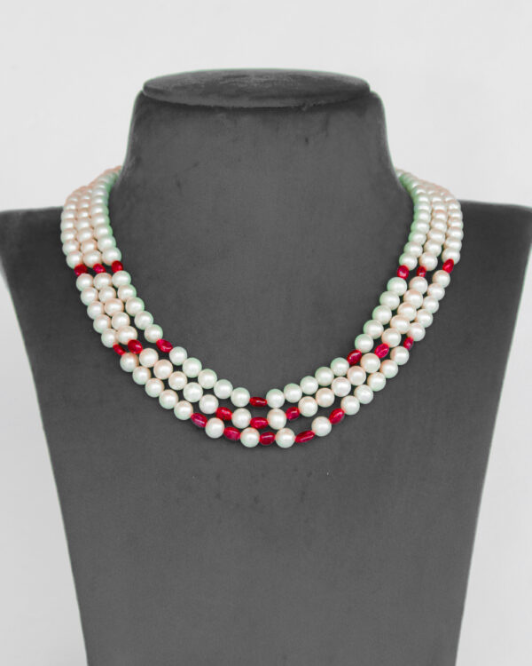 Graceful Ruby & Pearl Layered Necklace