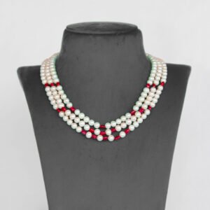 Graceful Ruby & Pearl Layered Necklace