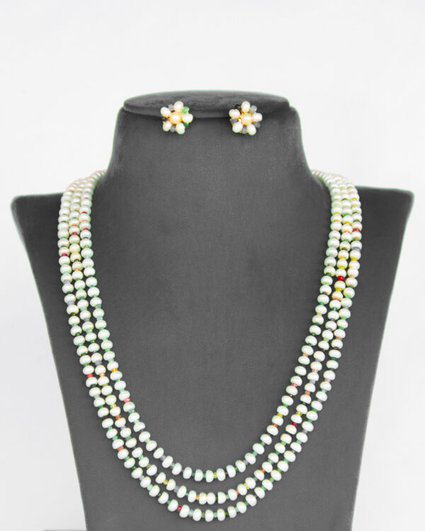3layer pearls cz necklace sets