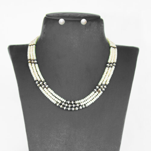 white and Silver Mist Triple Layer Freshwater Pearls Necklace