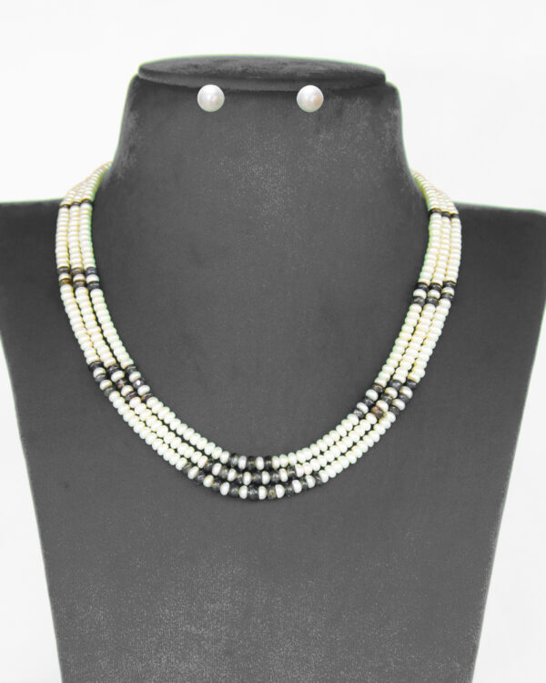 white and Silver Mist Triple Layer Freshwater Pearls Necklace