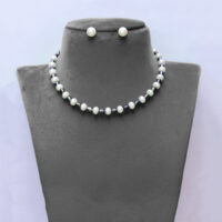 white and black combanation pearls jewellery set