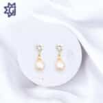Hanging Pink Button Pearls with CZ Stone