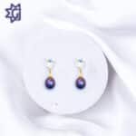 CZ Drop Earrings of Black-Pearl