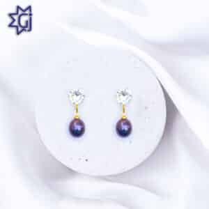 CZ Drop Earrings of Black-Pearl