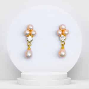CZ Drop Earrings Of Natural Pink-Pearls